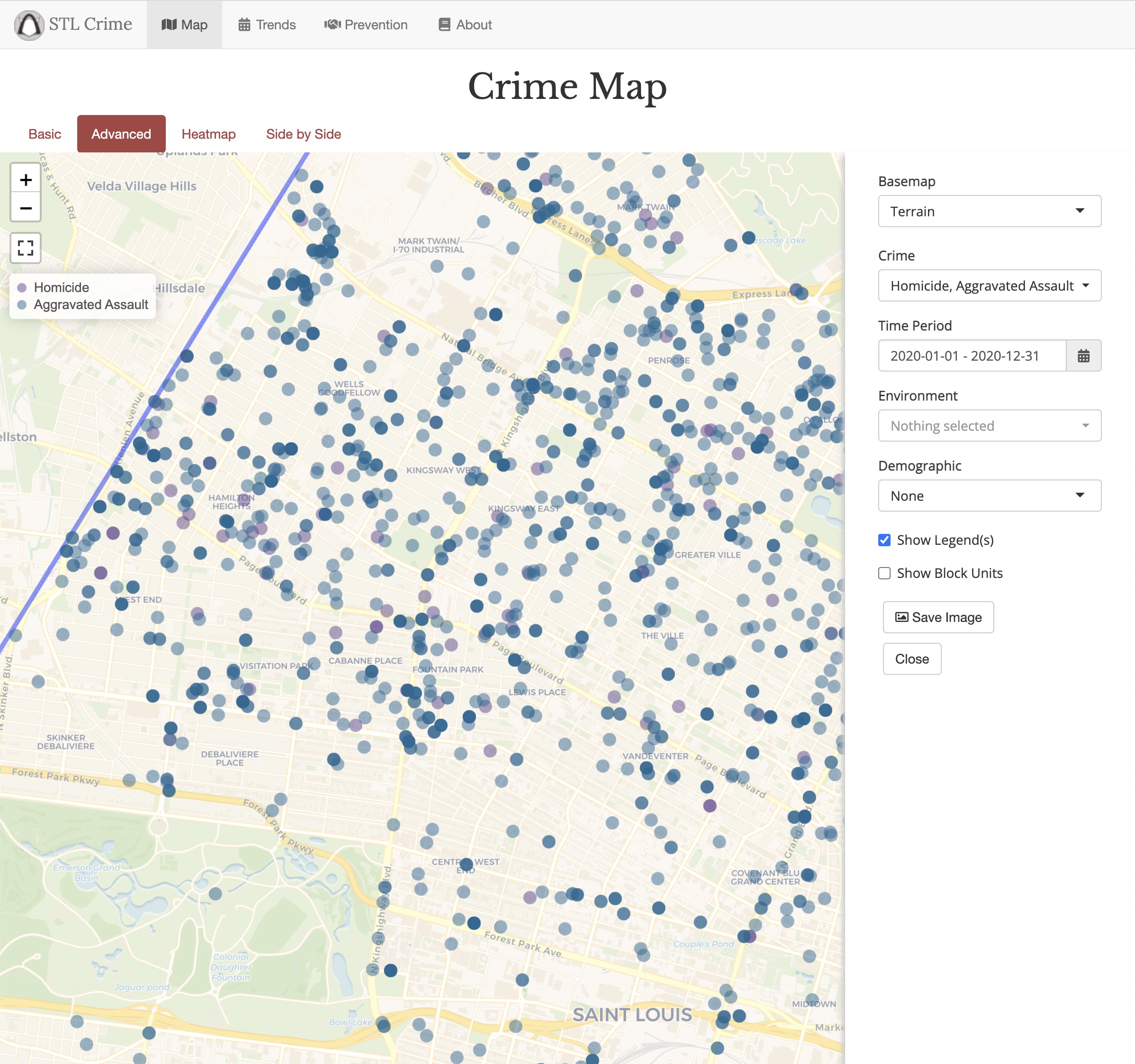 Homepage of the STL Crime Dashboard